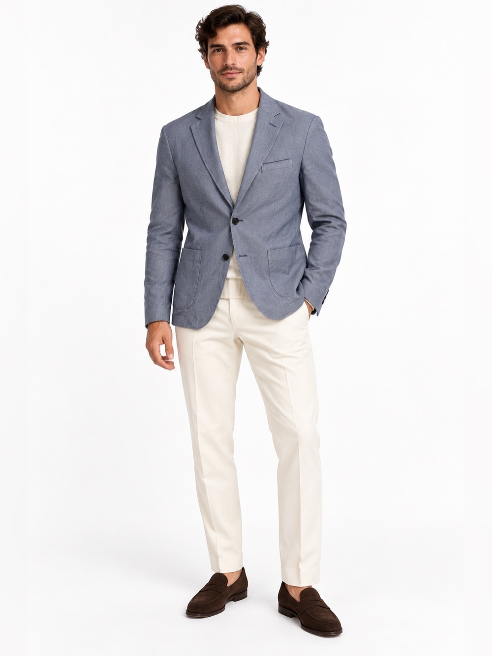 Zara Man Blazer Mens 38 EUR 48 Blue Gray Textured Two Button Sport Coat